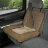 Small Car Cuddler™ showing quilted micro suede back protecting the front of the car seat & the faux sheepskin bed cover