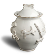 French White Ceramic Stoneware Dog Treat Jar