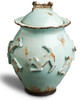 Baby Blue Ceramic Stoneware Dog Treat Jar showing down dog and treat decorations