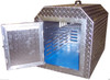 Diamond Plate Aluminum dog box has a tube style locking door with removable cold weather panel