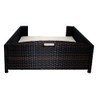 Integrated carry handle on the back of the Rattan Indoor/Outdoor Rectangular Elevated Pet Sofa allows easy portability