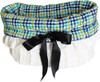 3-In-1 Reversible Aqua Plaid Snuggle Bug functions as a pet bed, a car seat or a shoulder tote.

