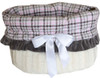3-In-1 Reversible Pink Plaid Snuggle Bug functions as a pet bed, a car seat or a shoulder tote.
