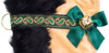 German Shepherd Christmas Holiday Dog Stocking features a green & gold metallic jacquard ribbon collar, green satin bow & hanger with a gold-tone bell & d-ring from which hangs a paper ID tag for personalization (not shown)