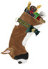 Boxer Christmas Holiday Dog Stocking features faux fur fabric, black eye & nose accents, satin/jacquard ribbon Greek Key design "collar,” green satin bow & hanging loop, gold-tone jingle bell & a paper ID for personalization.  Sorry, but the toys are NOT included.