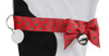 Boxer Christmas Holiday Dog features a green & red dotted ribbon "collar," bow & hanging loop, silver-tone bell & d-ring with a paper ID tag for personalization
