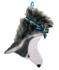 Husky Christmas Holiday Dog Stocking has a blue & black satin ribbon "collar,” bow & hanging loop to match the eyes & nose, a silver-tone jingle bell & d-ring from which hangs a paper ID for personalization.  
