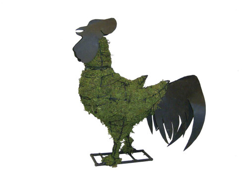 Mossed Metal Rooster Topiary Garden Sculpture