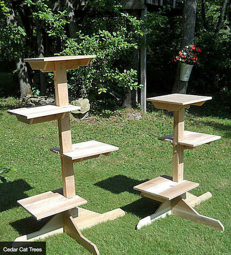 Outdoor/Indoor Cedar Cat Trees - three and four perch sizes shown