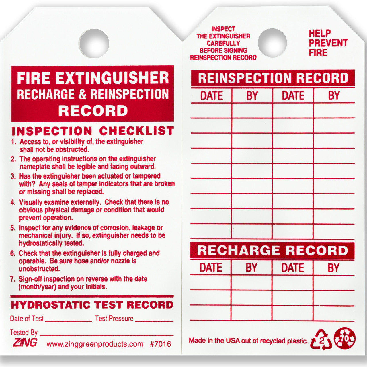 Fire Extinguisher Tags, 10/pk | Lockout Safety Supply