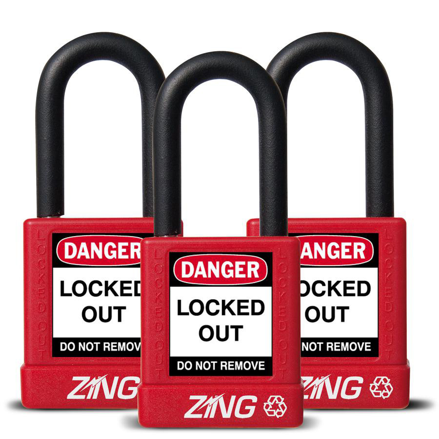 ZING RecycLock Safety Padlock, Keyed Alike,1-1/2 Shackle, 1-3/4 Body, 3  Pack, Available in Different Colors