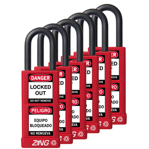 Padlock, Keyed Alike,1-1/2" Shackle, 3" Long Body, 6 Pack