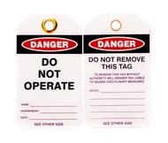 Lockout Tags, Do Not Operate, 0.25" Thick with Brass Grommet, 10/pk