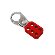 Lockout Hasp, Steel, Red, 1" Jaw Diameter, 6 Holes