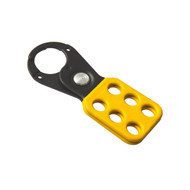 Lockout Hasp, Steel, Yellow, 1" Jaw Diameter, 6 Holes