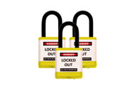 Lockout Padlock, 700 Series, 1.5" Shackle, Keyed Alike Set of 3, Yellow