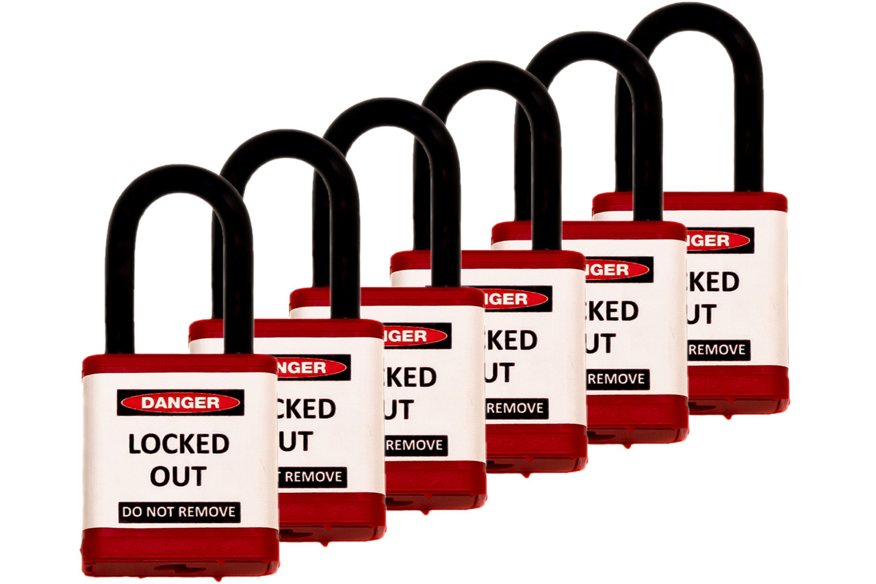 Lockout Padlock, Keyed Alike Set of 6, Red | Zing