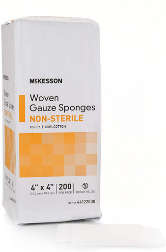 Gauze Sponge McKesson Cotton 12-Ply 4 X 4 Inch Square NonSterile
