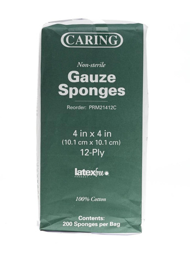 CARING 4x4, 12 Ply Gauze Sponges
