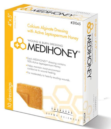 Medihoney® Calcium Alginate Dressing with Manuka or Leptospermum Honey 4" x 5", Occlusive