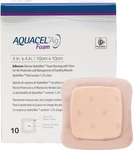 ConvaTec AQUACEL® Ag Foam Adhesive Dressing 4" x 4", with 2.75" x 2.75" Pad