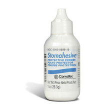 Stomahesive protective powder by ConvaTec 25510 is available in a one ounce puff bottle.  Dust onto skin around the stoma before applying ostomy pouch system.