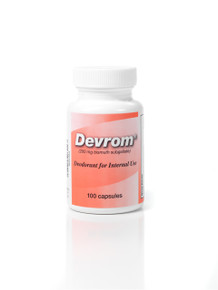 Flatulence deodorizer Devrom capsules (100 per bottle). Safe and effective Devrom internal deodorant works fast to deodorize embarrassing gas.