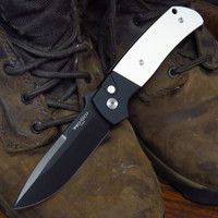 Pro-Tech Knives BT2752 Bob Terzuola ATCF Tuxedo Drop Point Automatic Knife 3.5" CPM MagnaCut Black DLC Blade