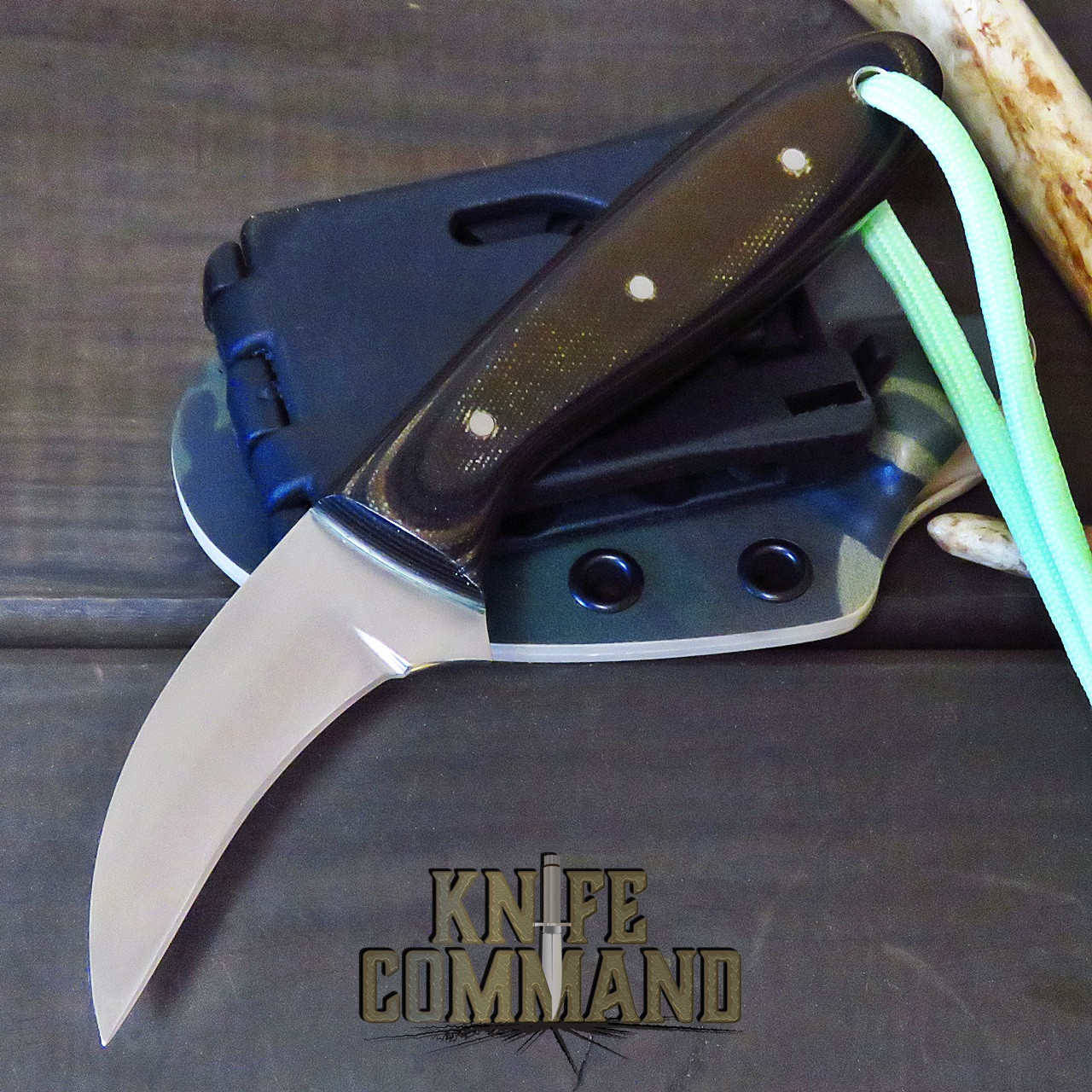 Paddy Smyth Knives Custom Stalker's Claw Hunting Knife, Black Brown G-10 Camo Sheath