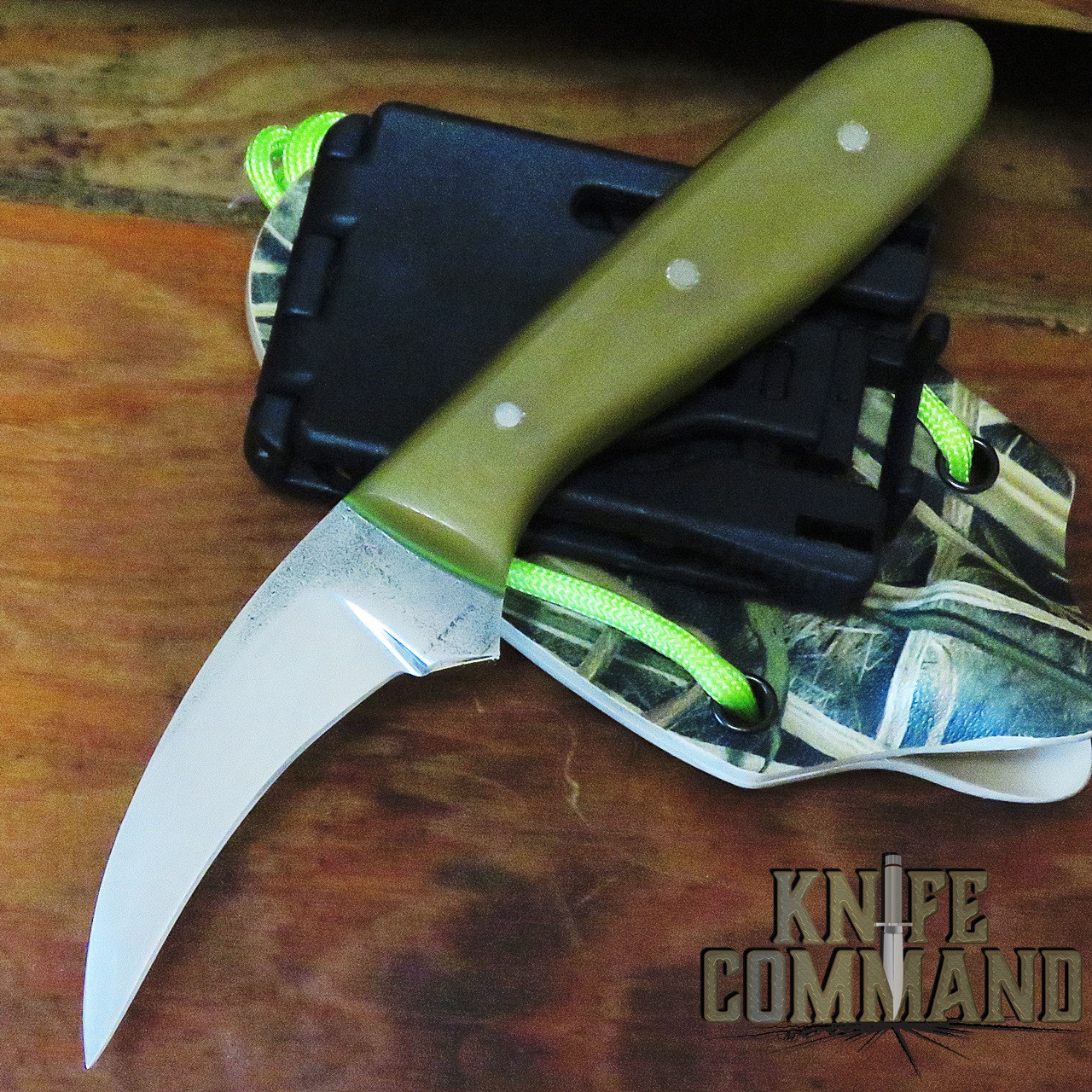 Paddy Smyth Knives Custom Stalker's Claw Hunting Knife, Jade G-10 Grass Camo Sheath