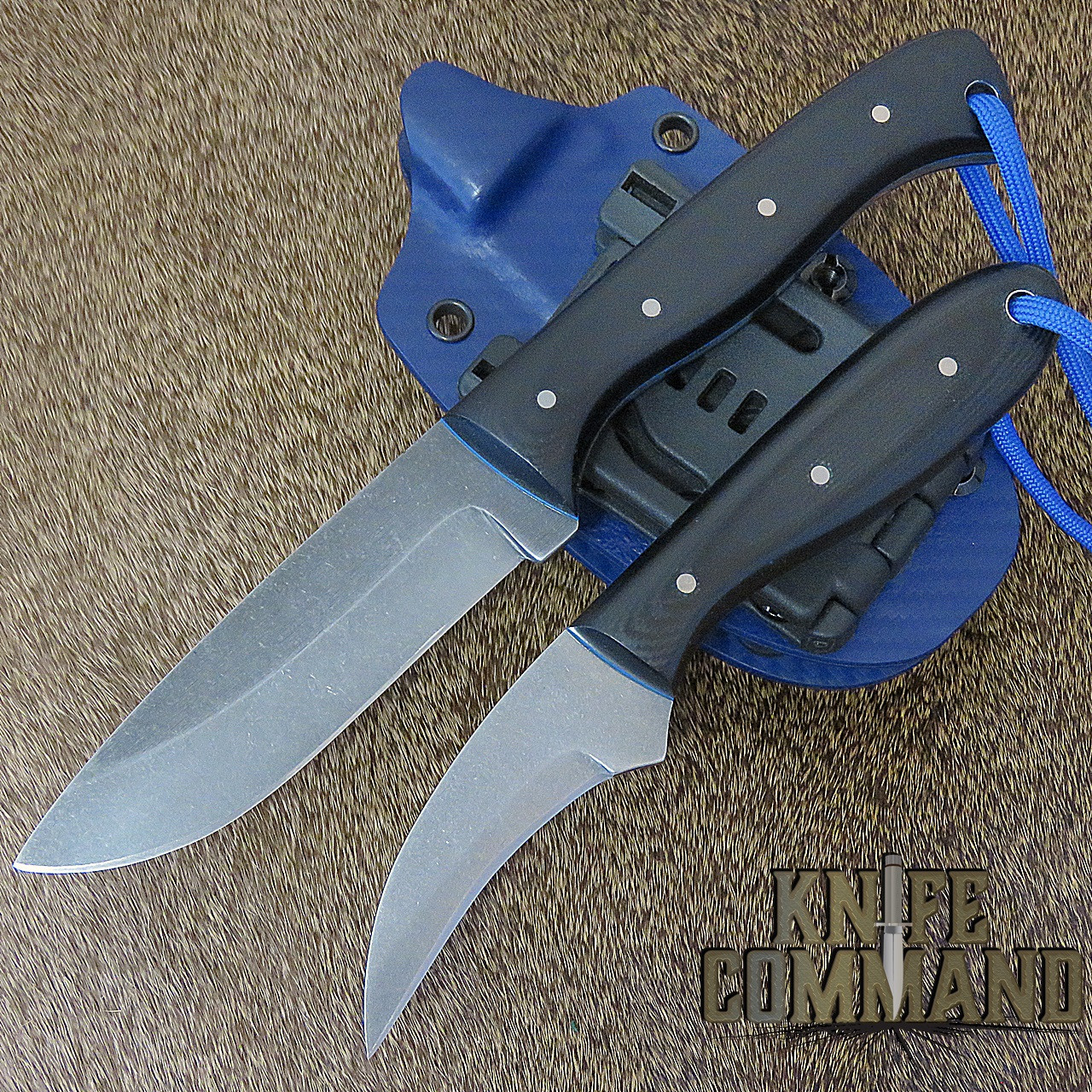 Paddy Smyth Knives Custom Stalker's Claw/ Pro Stalker Full Stalking Combo Hunting Knives, Black G-10 Blue Sheath Blueline