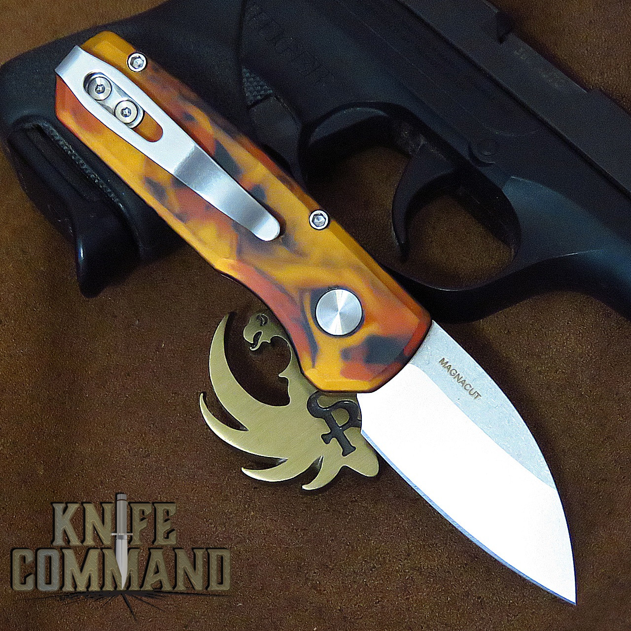 Pro-Tech Knives R5301-DF Runt 5 Del Fuego Automatic Folder Knife Folder 1-15/16" MAGNACUT Wharncliffe Stonewash Blade