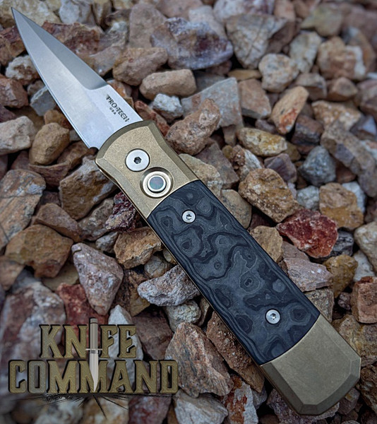 Pro-Tech Knives Godson Automatic Knife 7114 Blk Camo Folder Fat Carbon Black Camo and Stonewash Blade
