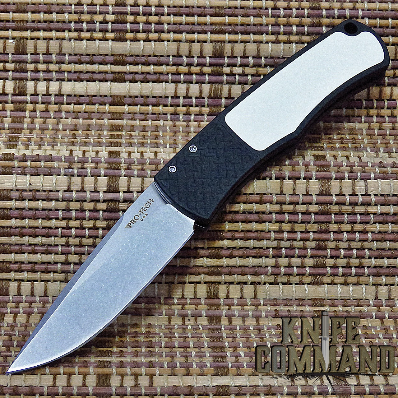 Pro-Tech Knives BR-1.51 Tuxedo Mike Whiskers Allen Magic Bolster Release Automatic Folder Knife Folder 154-CM Stonewash Blade