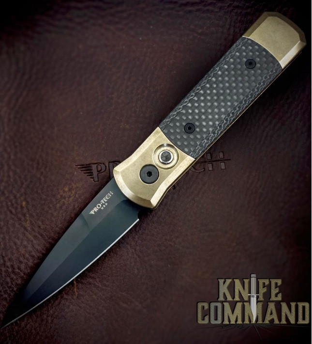 Pro-Tech Knives Godson Automatic Knife 7115 Carbon Fiber, BronzeAL and Black DLC Blade