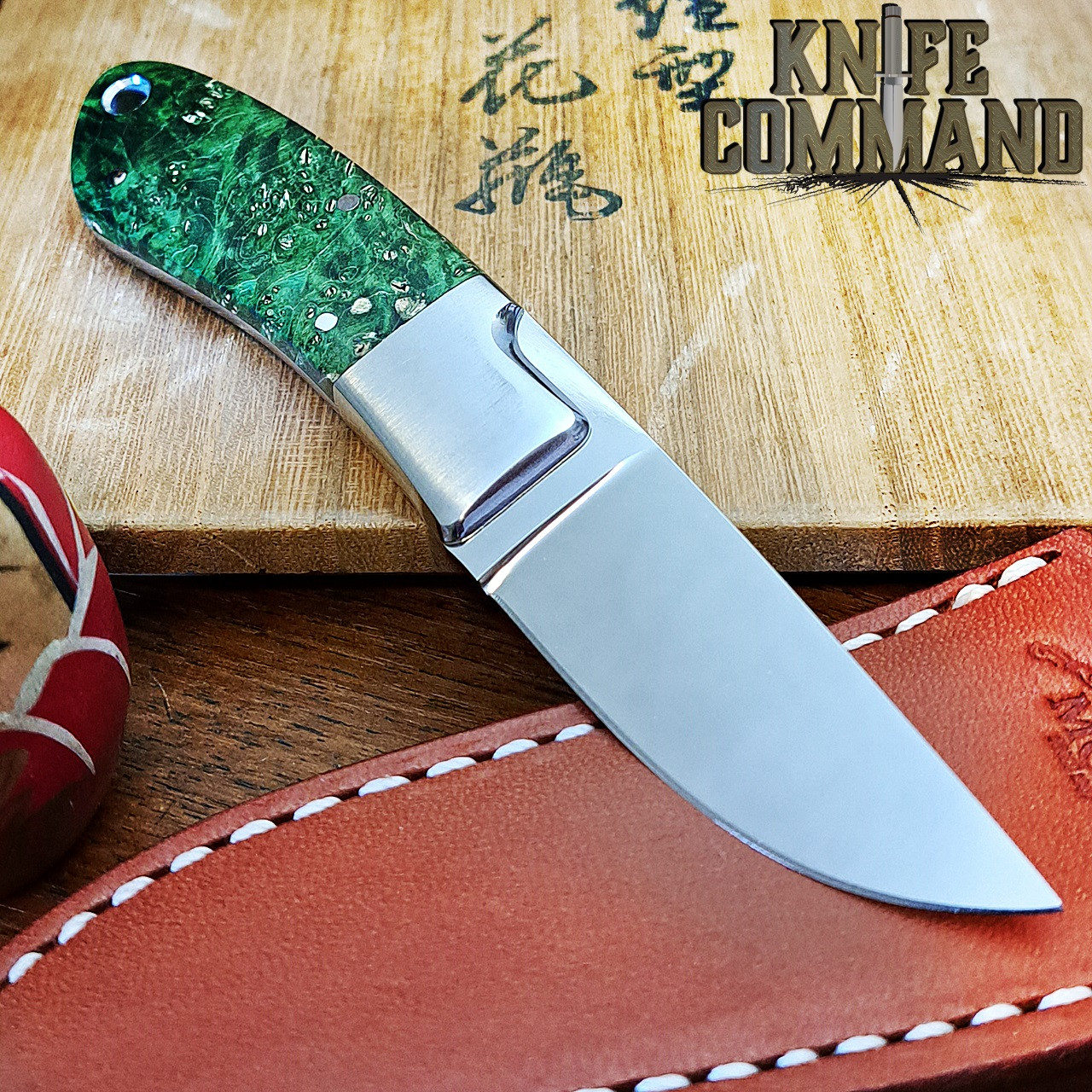 Moki Rare Limited Edition Mini Hunter Fixed Blade Knife in Green Stabilized Maple