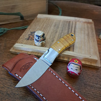 Moki Rare Limited Edition Mini Hunter Fixed Blade Knife in Yellow Tigerwood