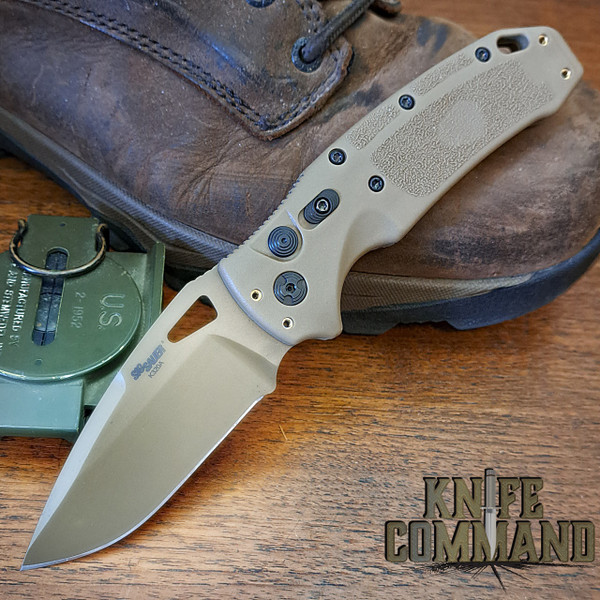 Hogue Knives Sig Sauer K320A Coyote Tan Automatic Folder 3.5" Drop Point Blade - Coyote PVD Finish, Poly Frame Knife 36331