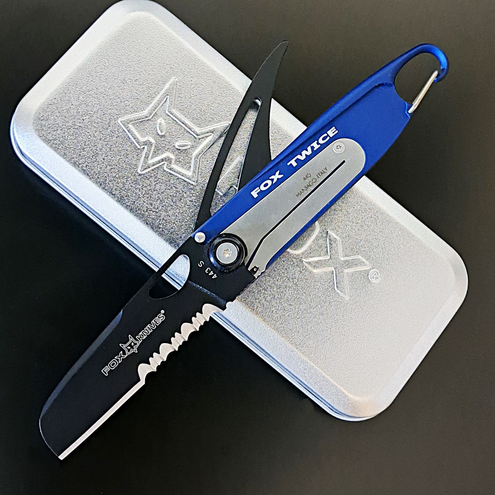 Fox Knives Twice Blue Sailing Sheepsfoot Knife with Marlin