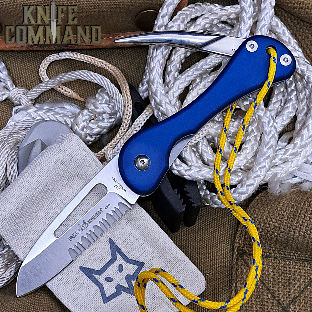 Fox Knives 233 Blue Aluminum Sailing Rigging 420c Knife with