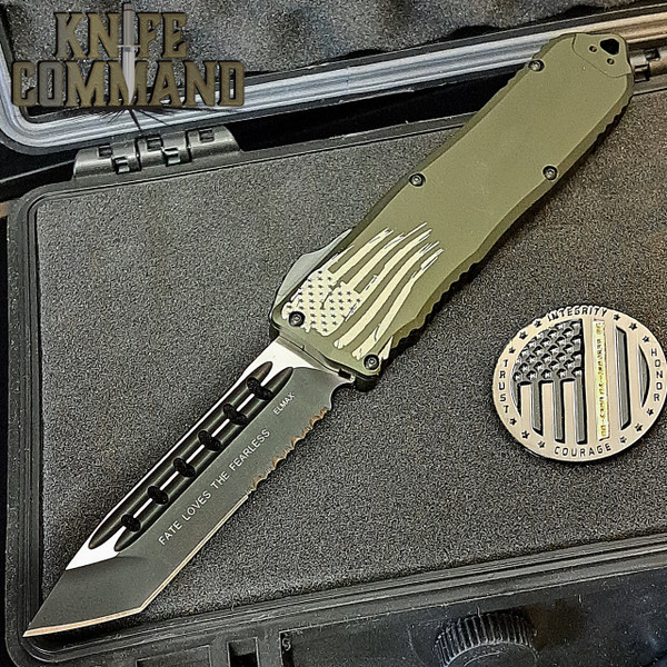 Guardian Tactical Recon Elite OD Green OTF Automatic Knife Serr Tanto Black Elmax 108222