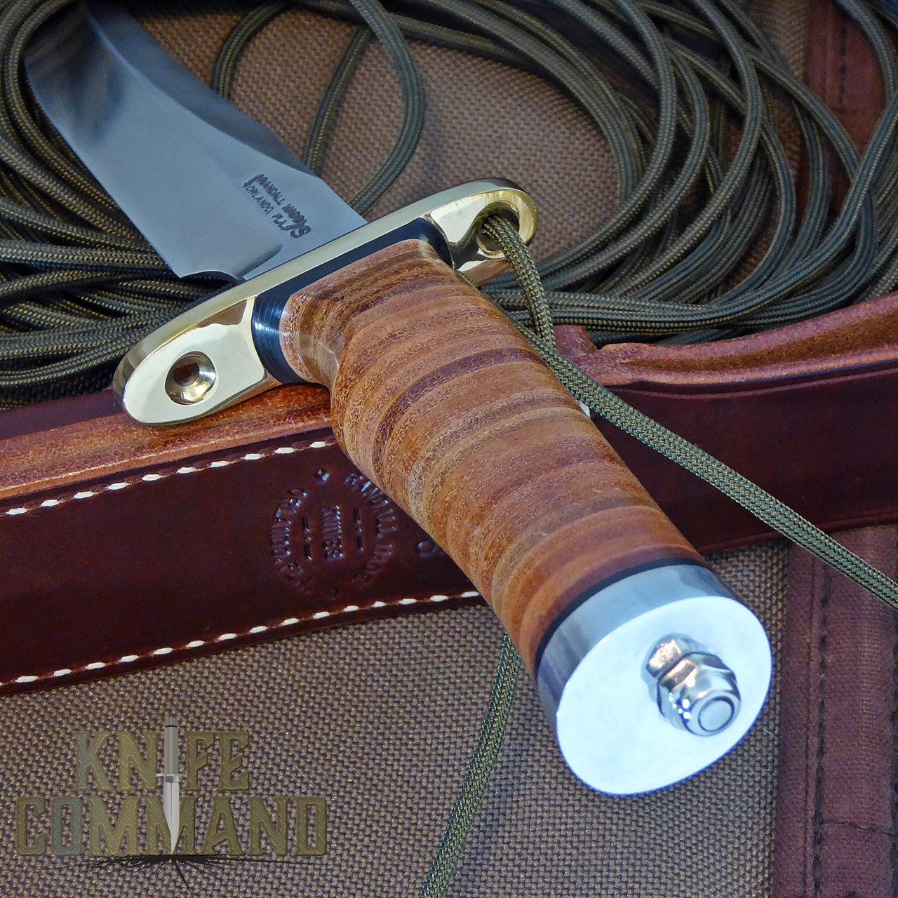 Randall Made Knives Model 12-6 Little Bear Bowie Combat Knife.  Custom Model 14 Attack double hilt with thong holes.