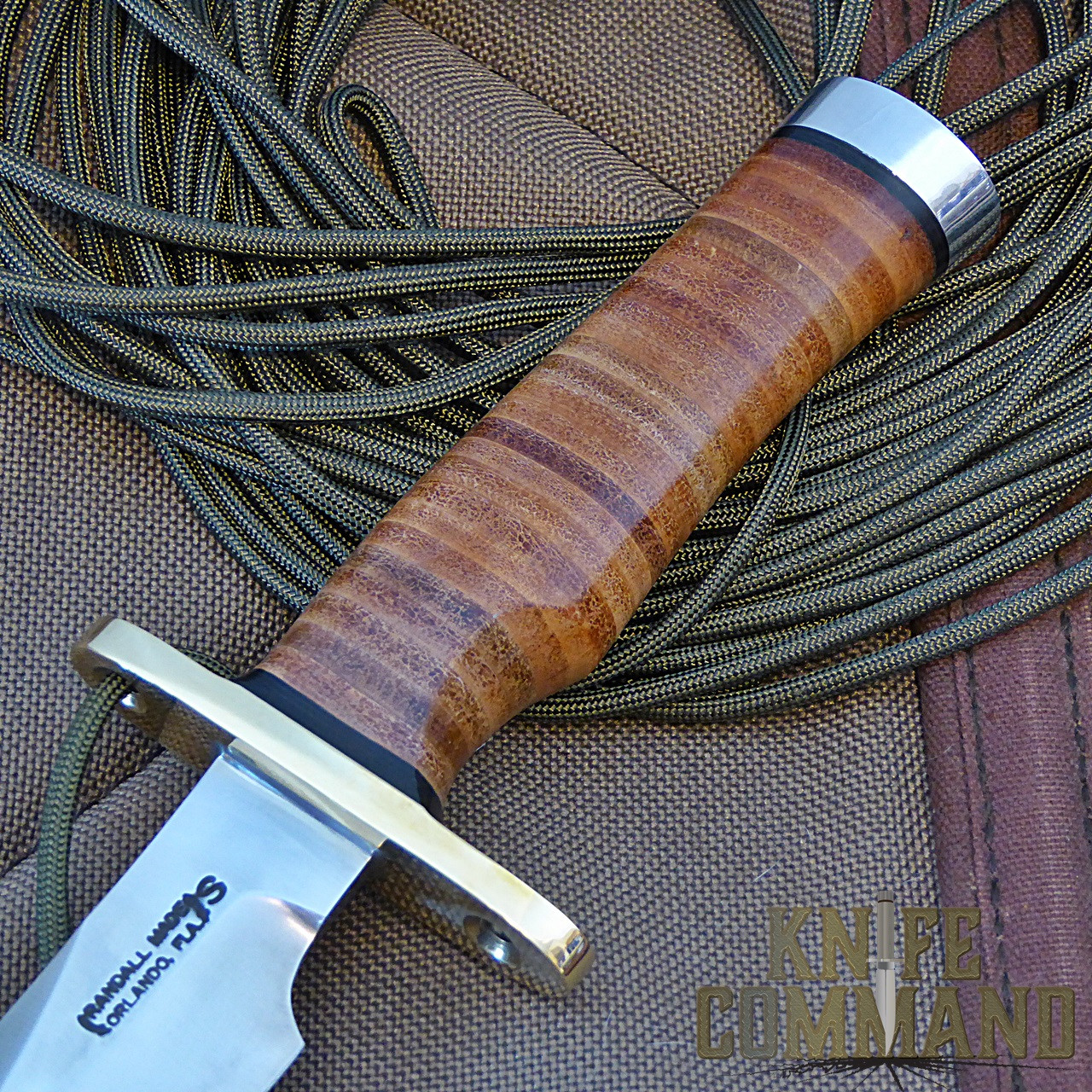 Randall Made Knives Model 12-6 Little Bear Bowie Combat Knife.  Single finger grip handle with all black spacers.