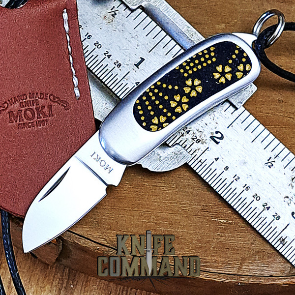 Custom Moki Pendant Necklace Knife Deer Skin Inlay Gold Flowers Seki Knife Show 2023