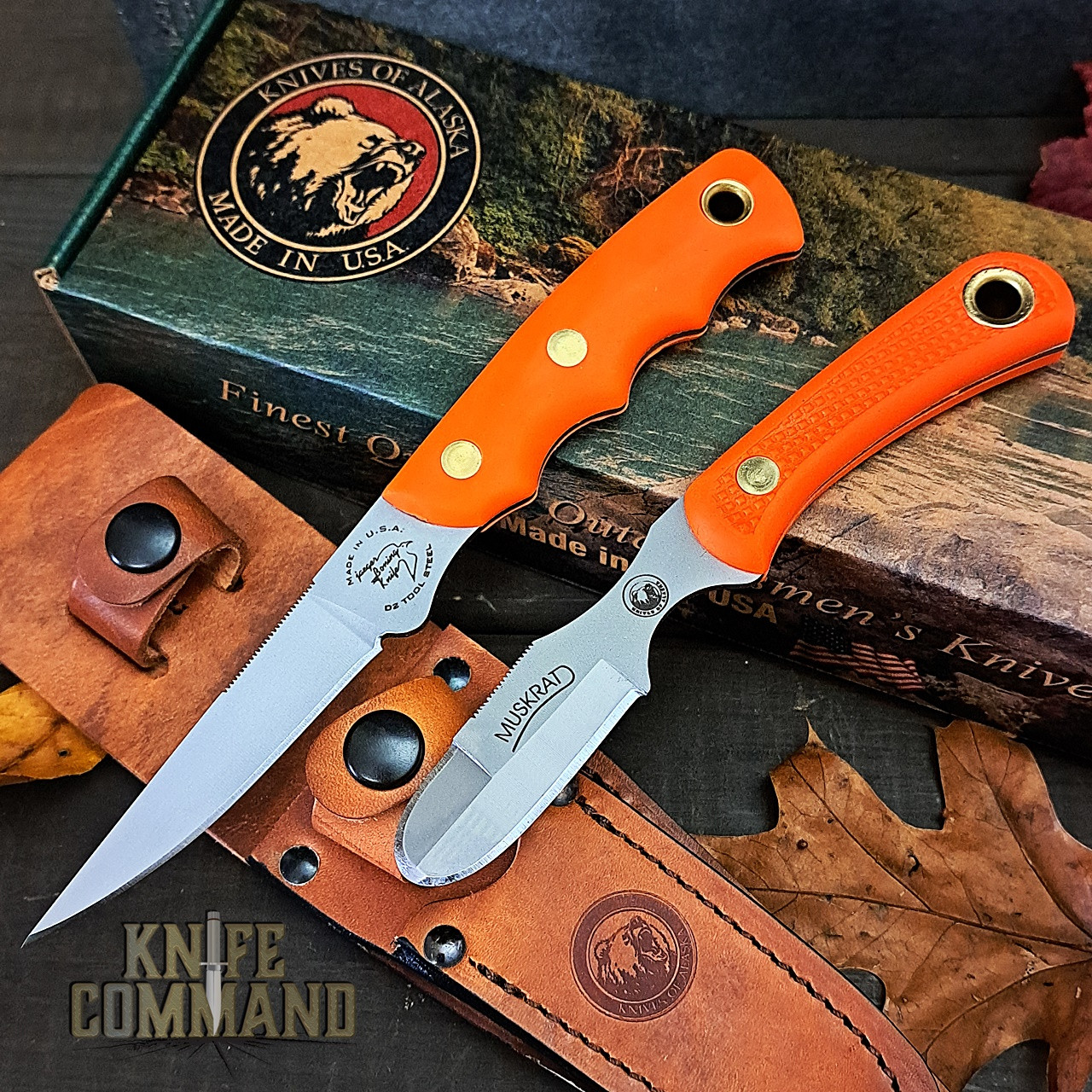 Knives of Alaska Jaeger Muskrat Blaze Orange Suregrip Hunting Knife Combo  00258FG - KnifeCommand