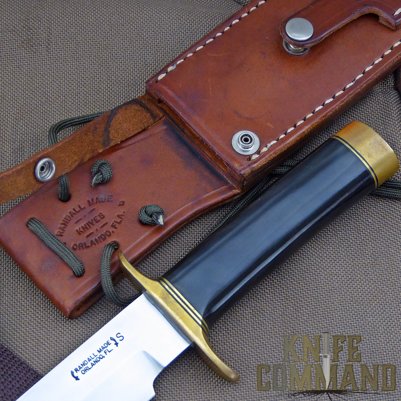 Randall Made Knives Pre-Owned Model 14 Attack Buffalo & TriAthlete Piggyback Set.  Brass hilt, butt cap, and spacers.