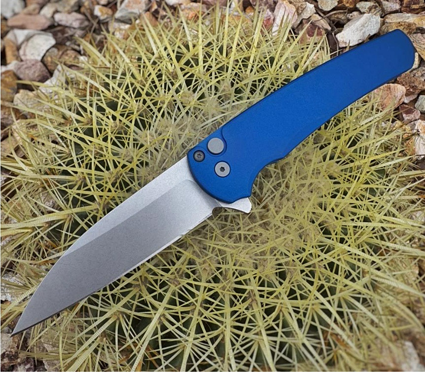 Pro-Tech Knives 5301-BLUE Malibu Manual Flipper Knife Folder 3.25" Stonewash MagnaCut Wharncliffe Blade