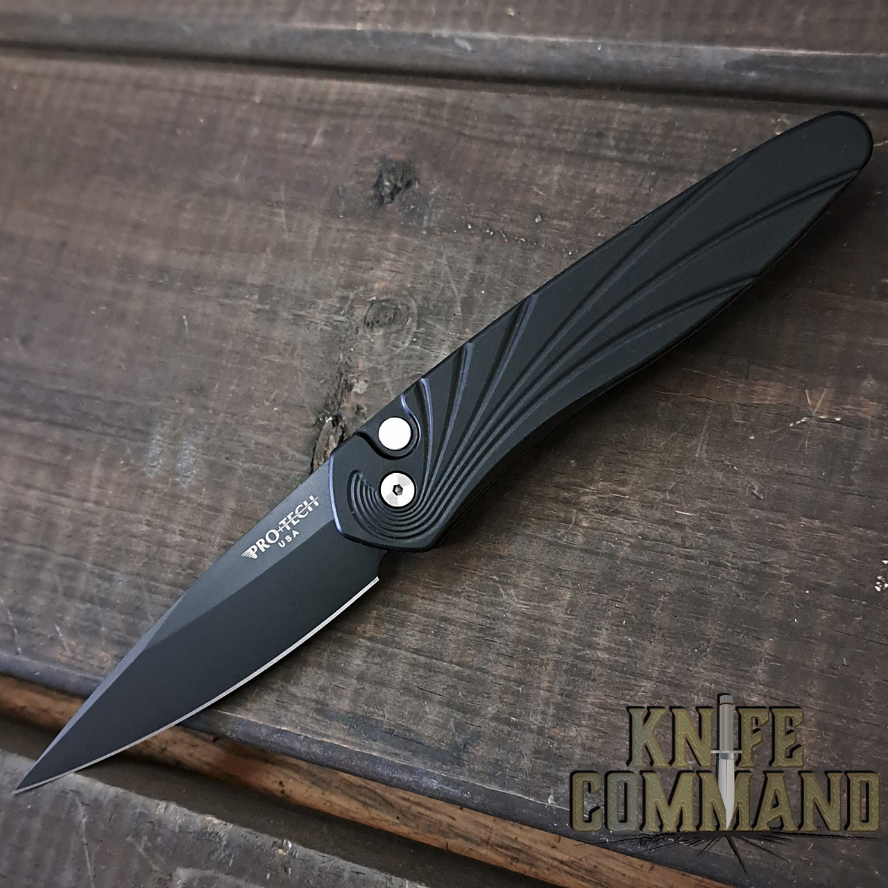 Pro-Tech Knives 3437 Newport Wave Automatic Knife Folder 3" Black DLC CPM-S35VN Blade