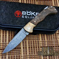 Boker Knives Folding Hunter Mokume Walnut Black Stonewash Lockback Pocket Knife 111051