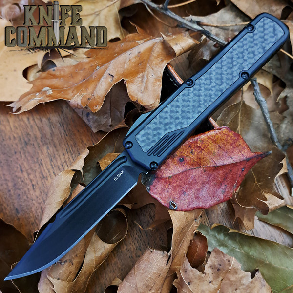 Guardian Tactical Black Scout Carbon Fiber OTF Automatic Knife Black Clip Point Elmax Blade 142111 B